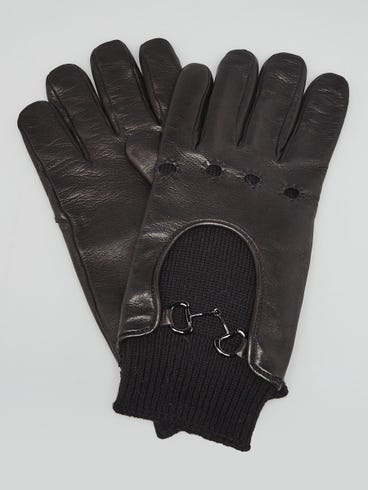 Gucci Black Lambskin Leather Horsebit Gloves Size M/9