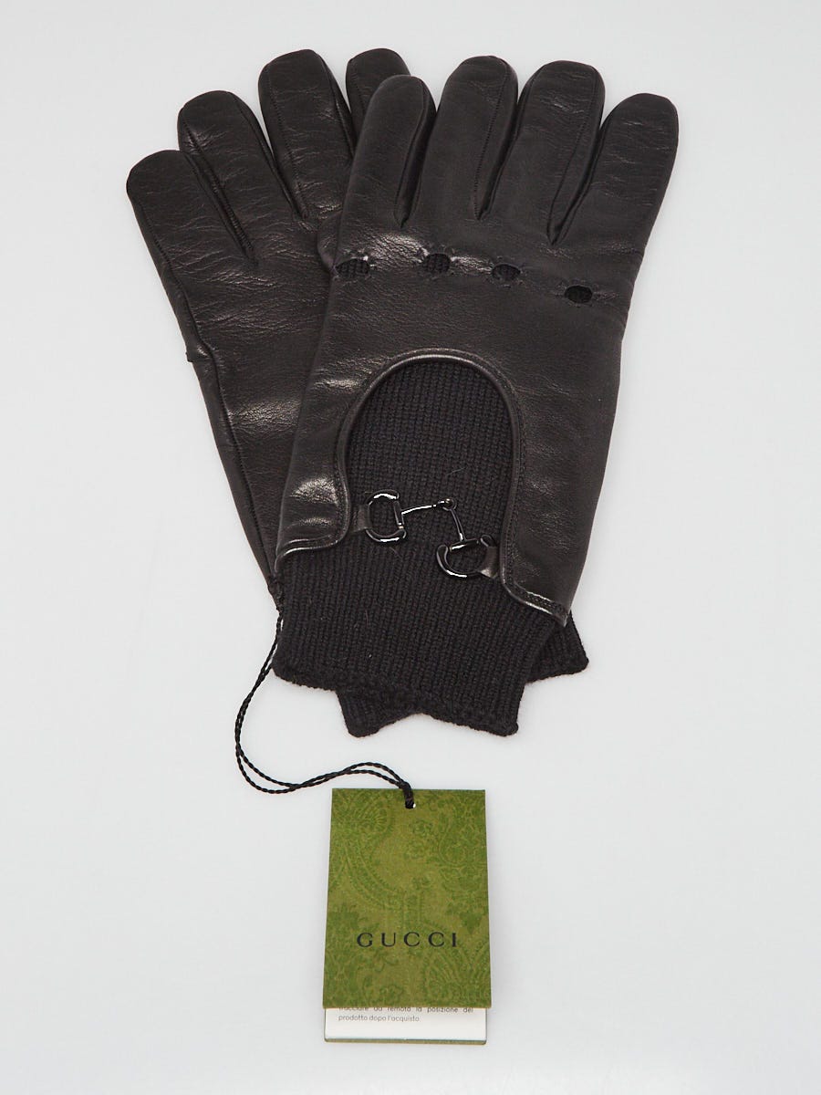 Gucci Black Lambskin Leather Horsebit Gloves Size M/9