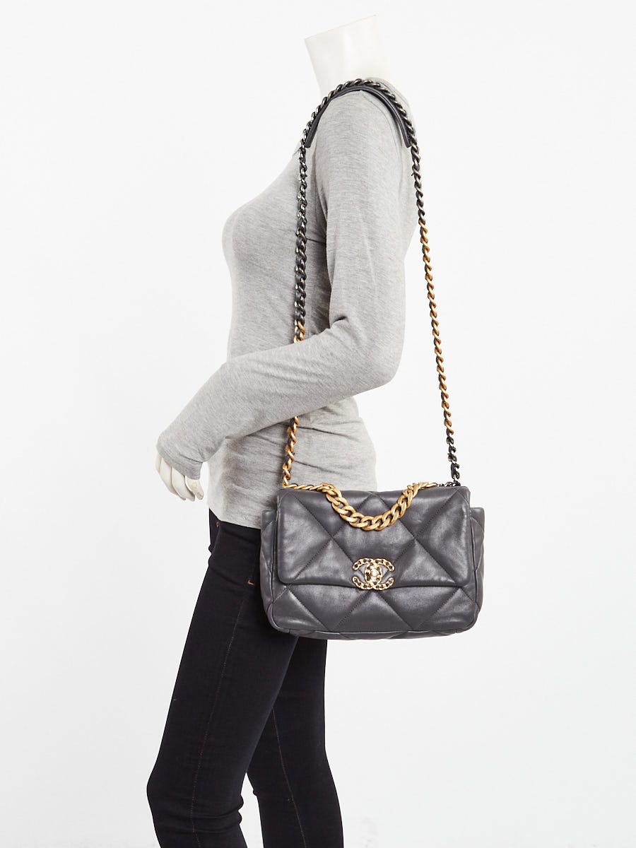 Chanel Dark Grey Quilted Lambskin Leather Chanel 19 Small Flap Bag