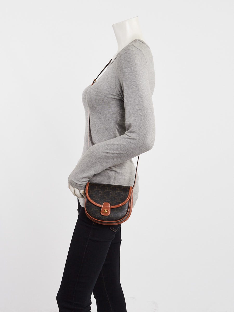 Celine Black/Brown Triomphe Coated Canvas Mini Besace Crossbody Bag