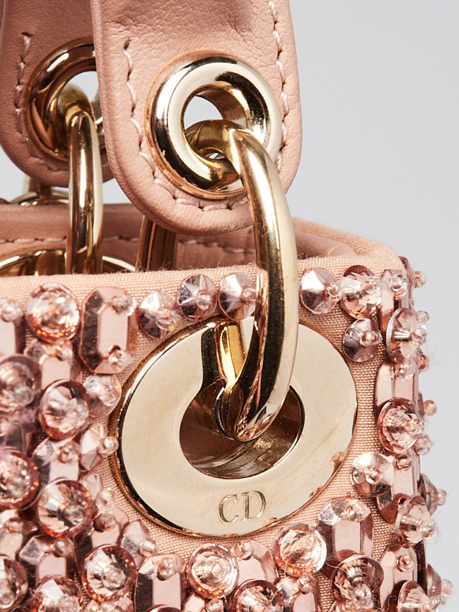 Christian Dior Pink Crystal Beaded Leather Micro Lady Dior Bag