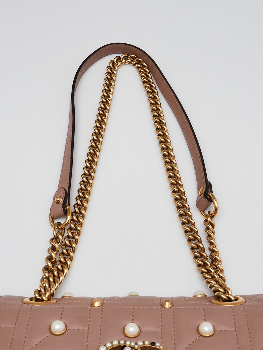 Gucci Beige Quilted Leather 2.0 Imitation Pearl Marmont Mini