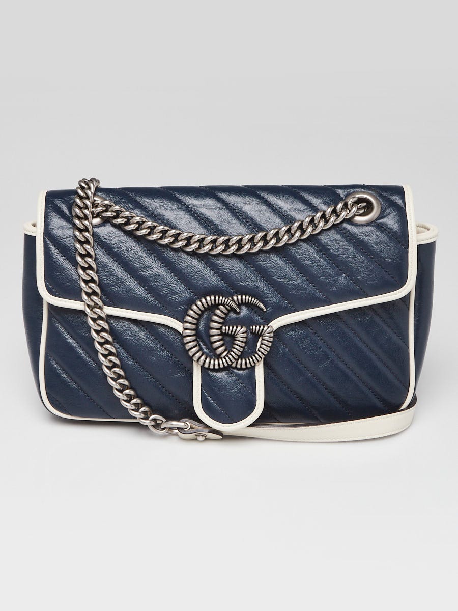 Gucci Blue/White Quilted Leather Marmont Torchon Small Flap Bag