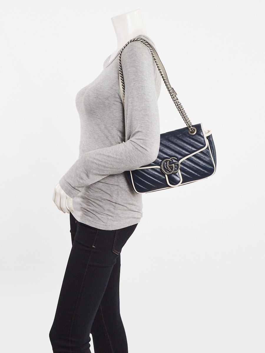 Gucci Blue/White Quilted Leather Marmont Torchon Small Flap Bag