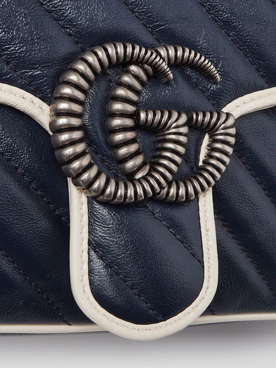 Gucci Blue/White Quilted Leather Marmont Torchon Small Flap Bag