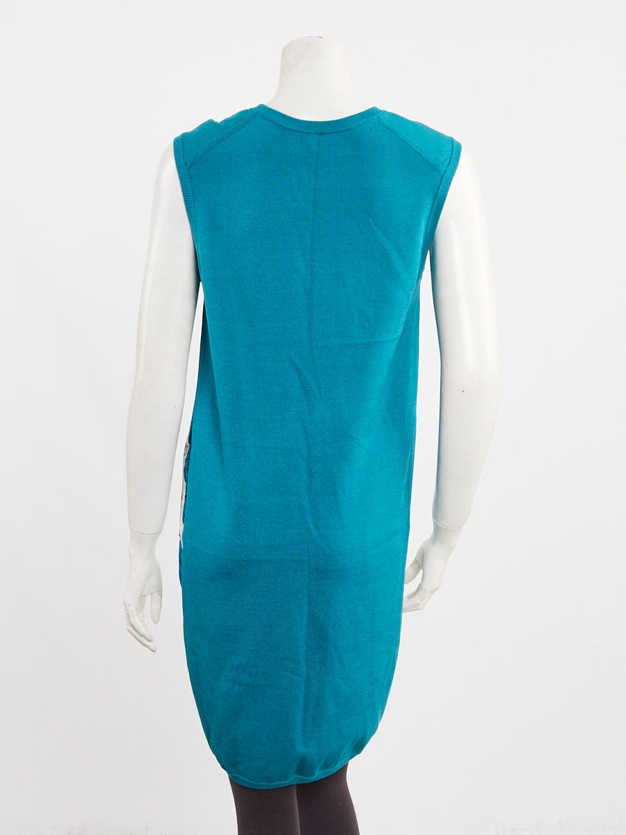 Hermes Blue Printed Silk Blend Sleeveless Shift Dress Size 36