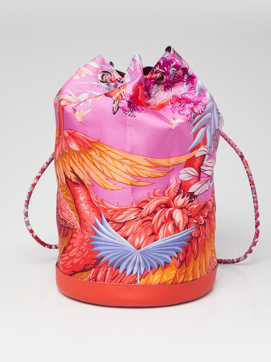 Hermes Pink/Orange Silk/White Swift Leather Flamingo Party Small Soie Cool Bag