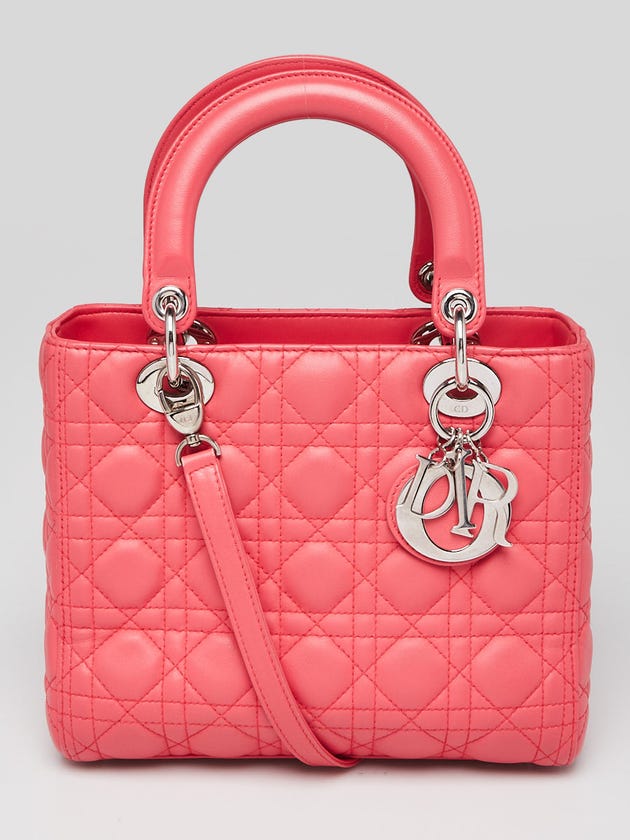 Christian Dior Pink Cannage Quilted Lambskin Leather Medium Lady Dior Bag