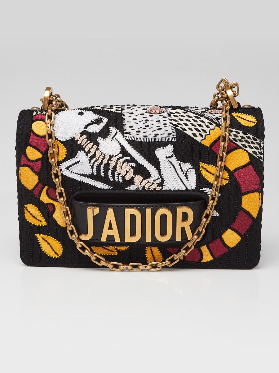 Christian Dior Black Multicolor Beaded Tarot J'ADIOR Mini Flap Bag