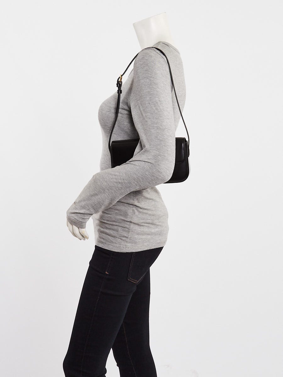 Celine Black Shiny Calfskin Leather Claude Triomphe Shoulder Bag