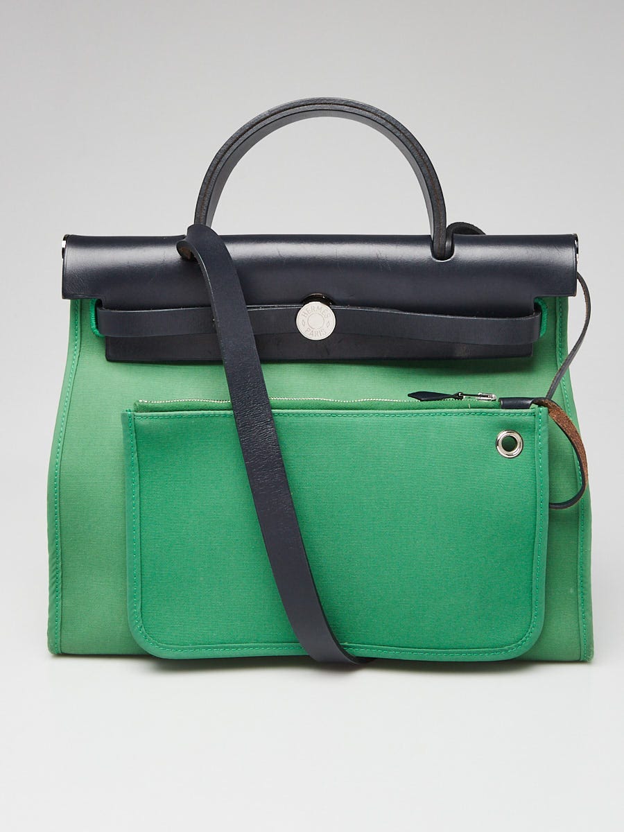 Hermes 31cm Cactus Canvas and Blue Indigo Calfskin Leather Herbag Zip PM Bag