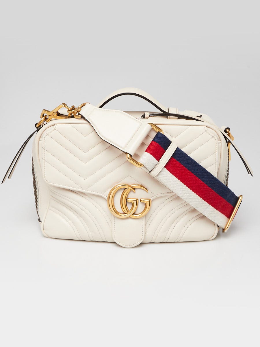 Gucci White Leather GG Marmont Small Shoulder Bag | Yoogi's Closet