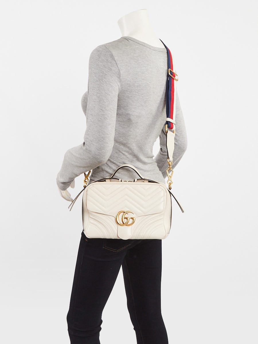 Gucci White Leather GG Marmont Small Shoulder Bag | Yoogi's Closet