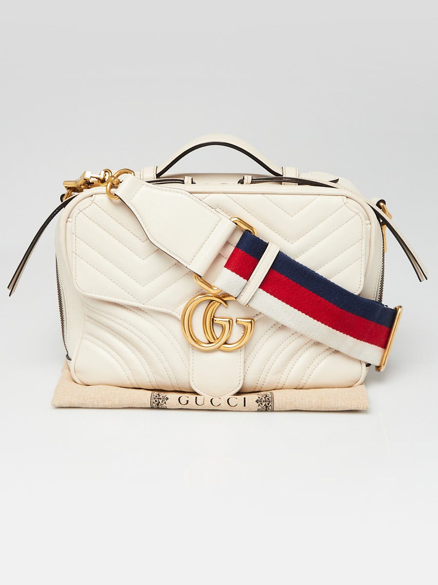 Gucci White Leather GG Marmont Small Shoulder Bag | Yoogi's Closet