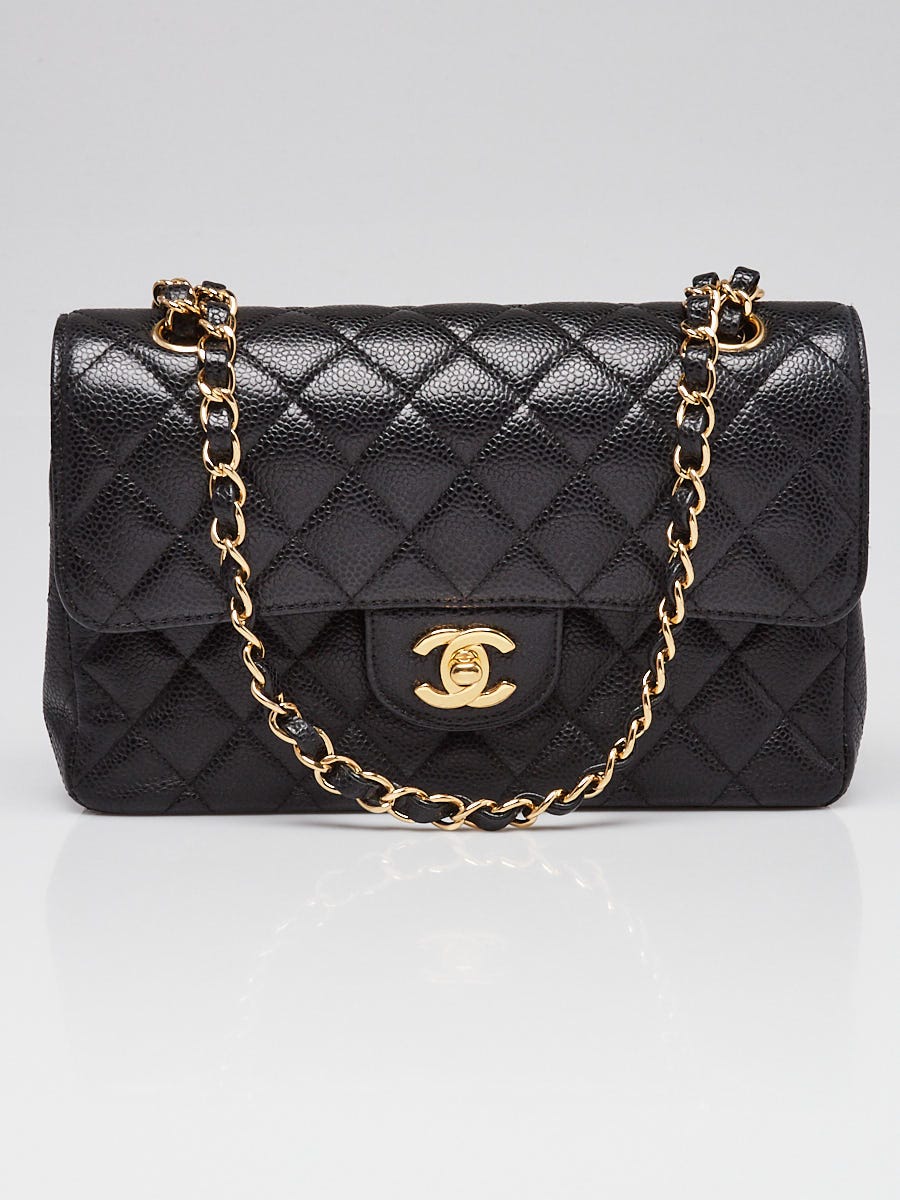 Chanel Black Quilted Caviar Leather Classic Small Double Flap Bag