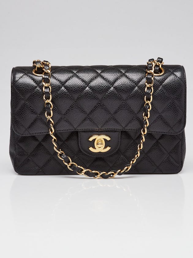 Chanel Black Quilted Caviar Leather Classic Small Double Flap Bag