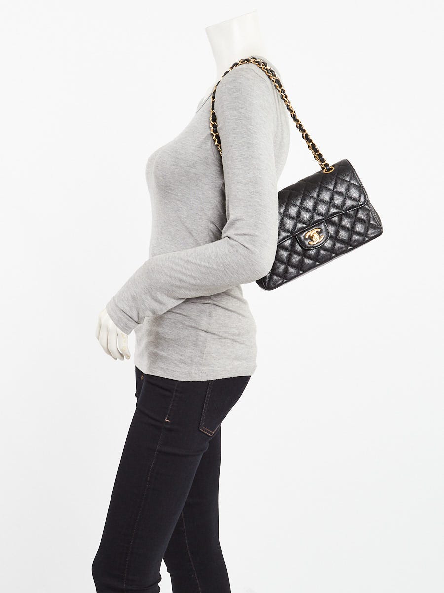 Chanel Black Quilted Caviar Leather Classic Small Double Flap Bag