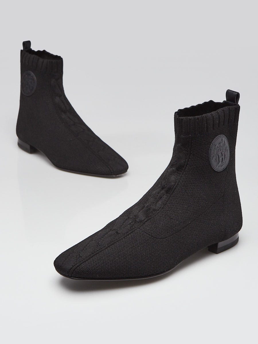 HERMES ブラック ニットブーツ 37 Hermes Black Knit Fabric Duo Ankle Boots Size 6/36.5 | Yoogi's Closet