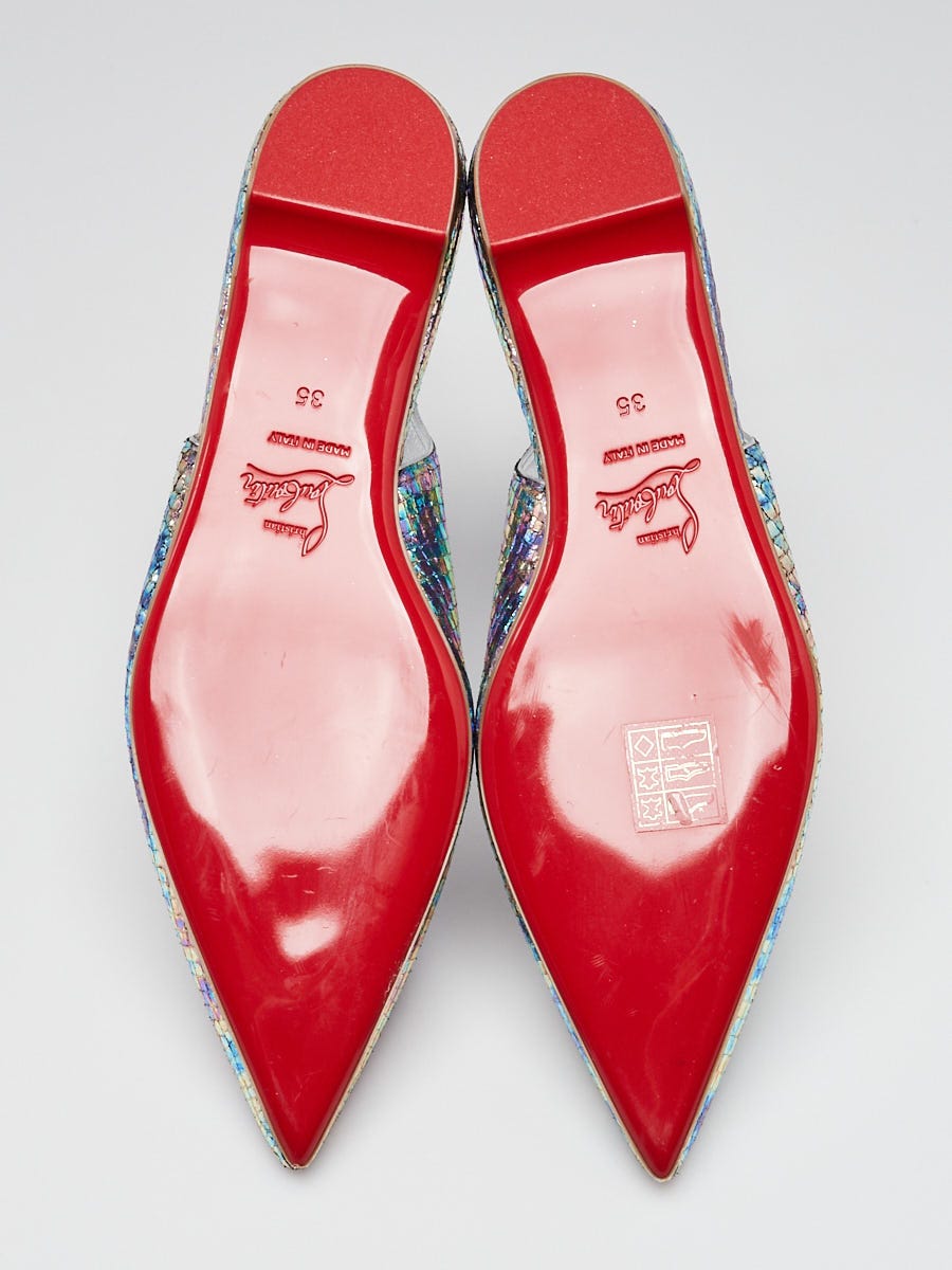 Christian Louboutin Silver Snakeskin Hot Chickita Slingback Flats Size 4.5/35