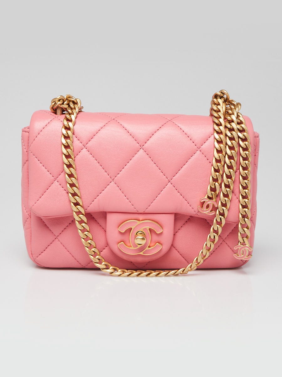 Chanel Pink Quilted Lambskin Leather Enamel CC Square Mini Flap Bag ...