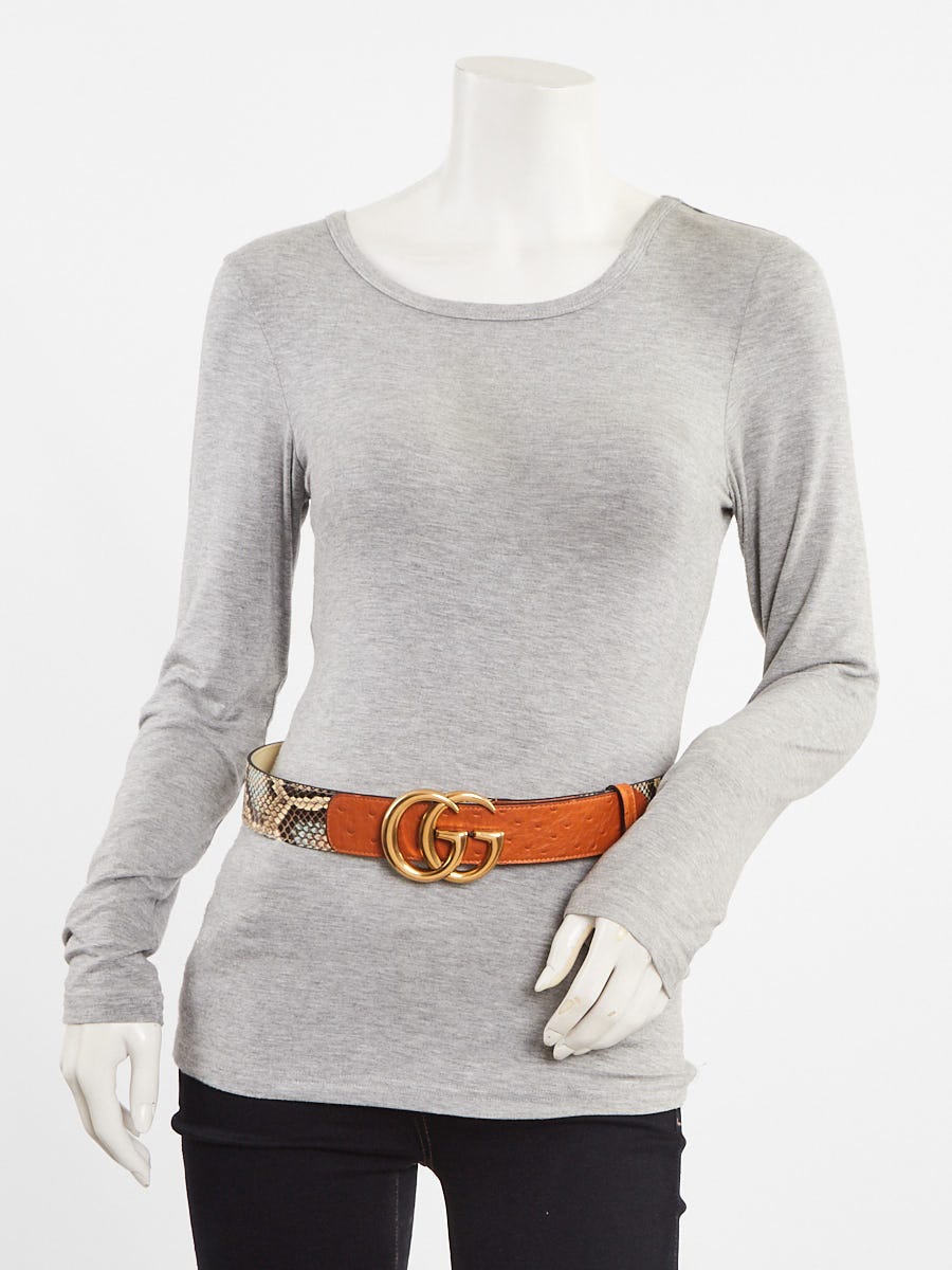 Gucci Multicolor/Brown Snakeskin/Ostrich GG Belt Size 80/32