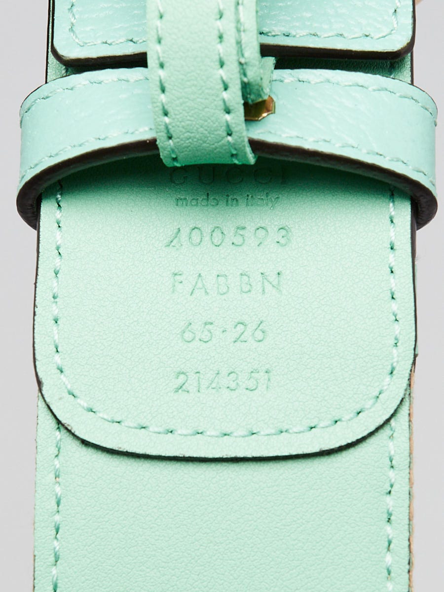 Gucci Beige/Mint Green Canvas Double G Belt Size 65/26 | Yoogi's
