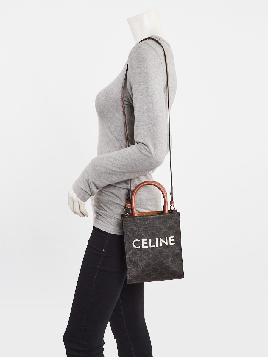 Celine Black/Brown Triomphe Coated Canvas/Leather Mini Vertical Tote Bag