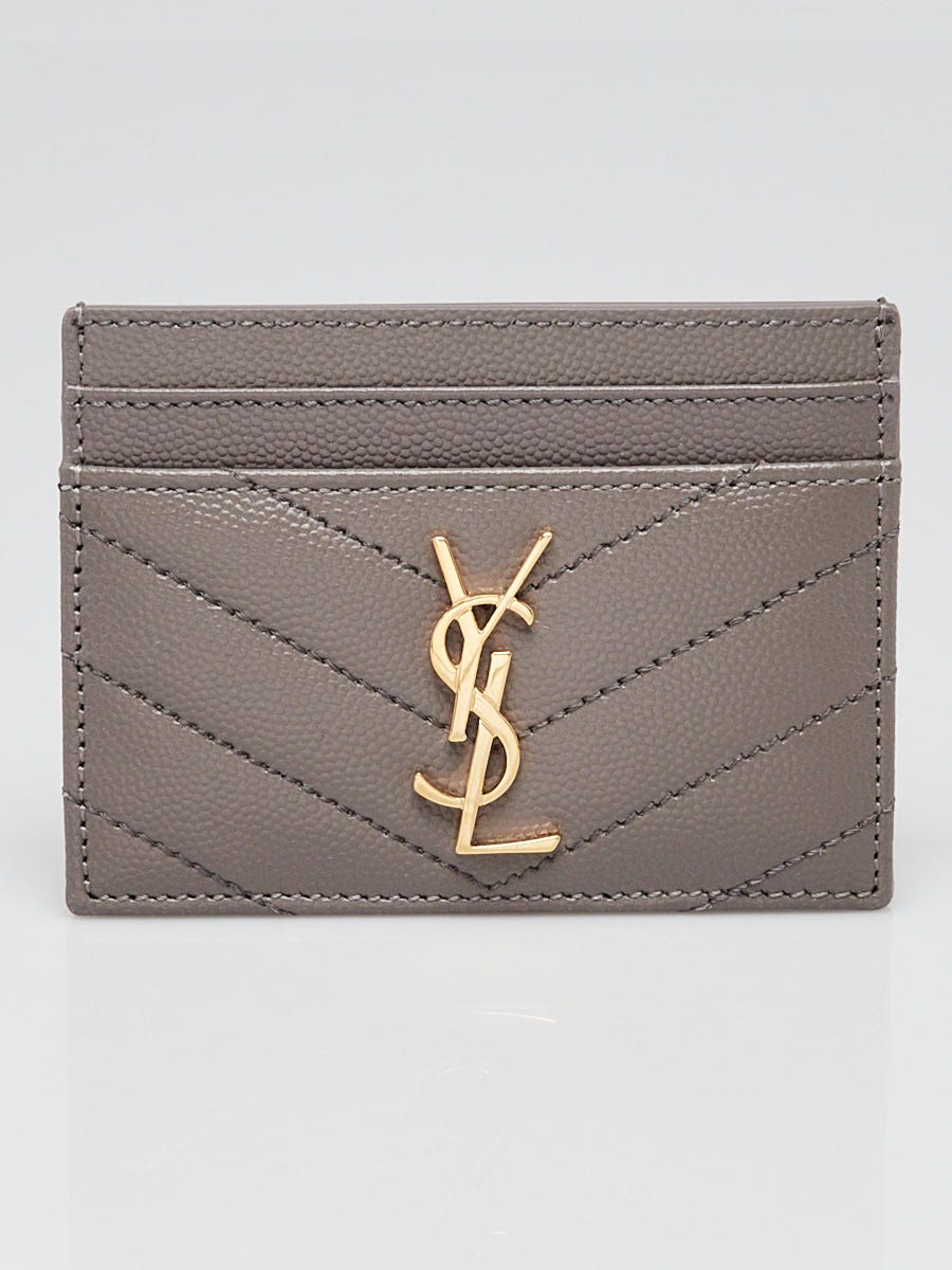 Yves Saint Laurent Grey Grained Chevron Quilted Leather Card