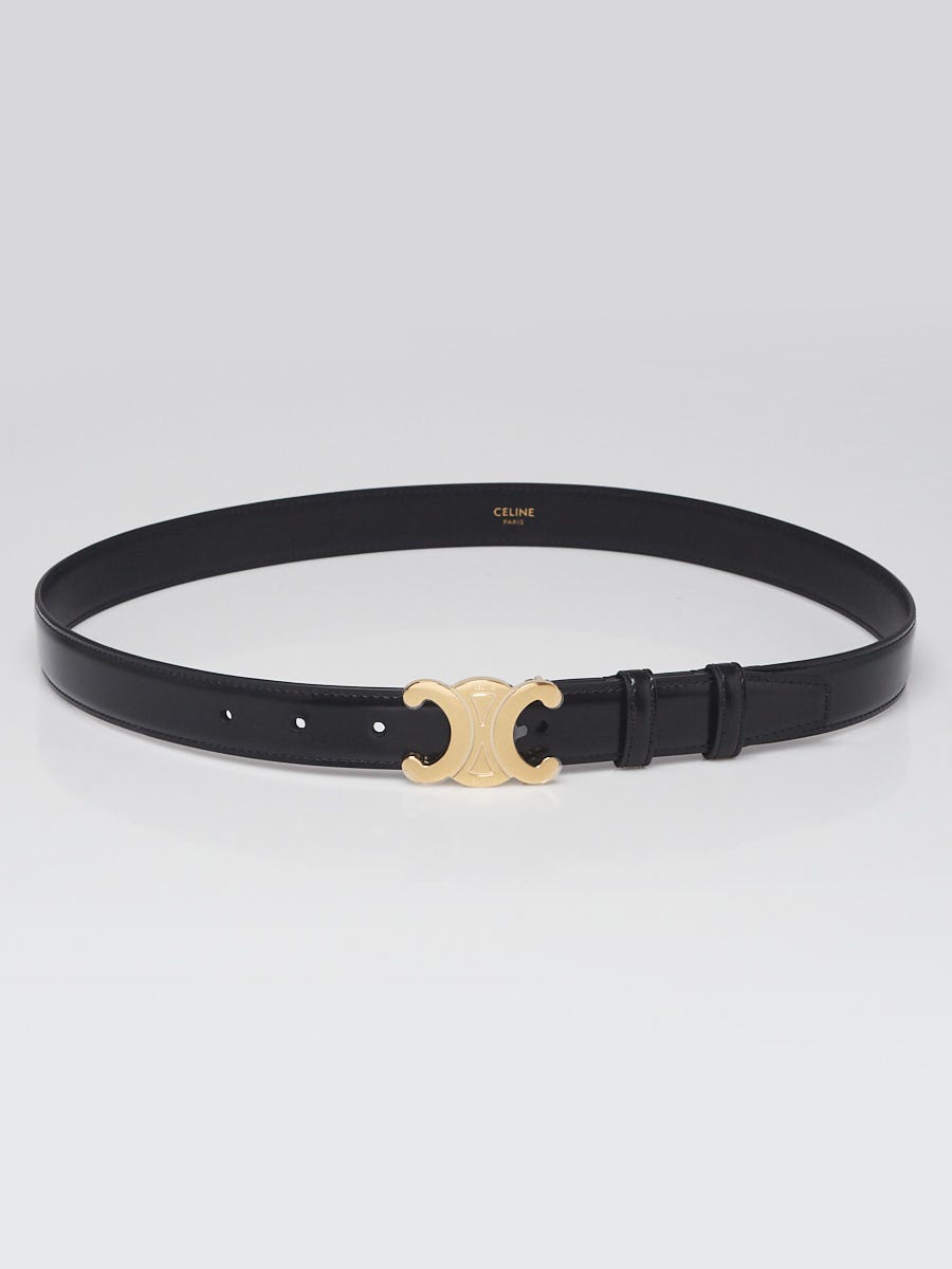 Celine 18mm Black Smooth Leather Triomphe Belt Size 85 | Yoogi's