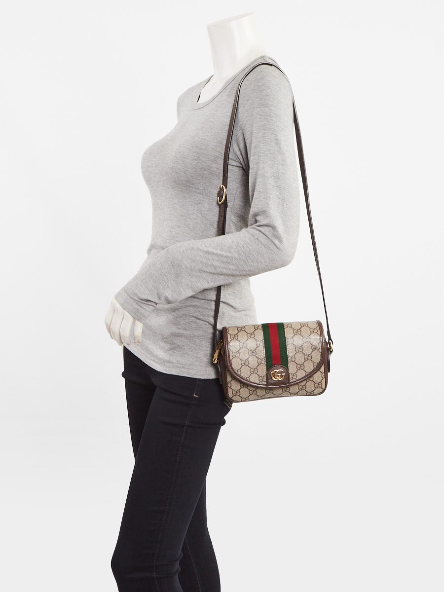 Gucci Beige/Ebony GG Supreme Ophidia Mini Crossbody Flap Bag