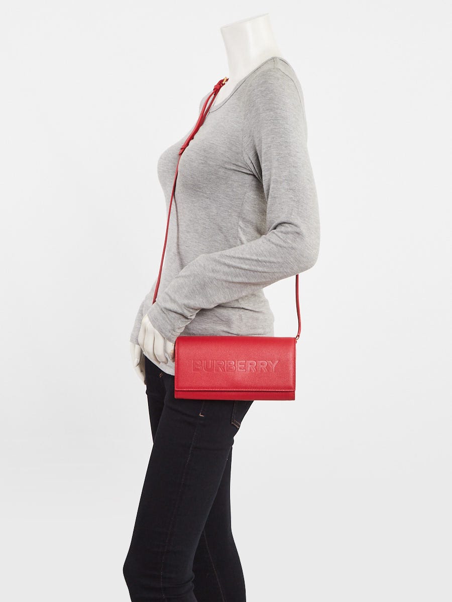 Burberry Red Pebbled Leather Henley Crossbody Bag