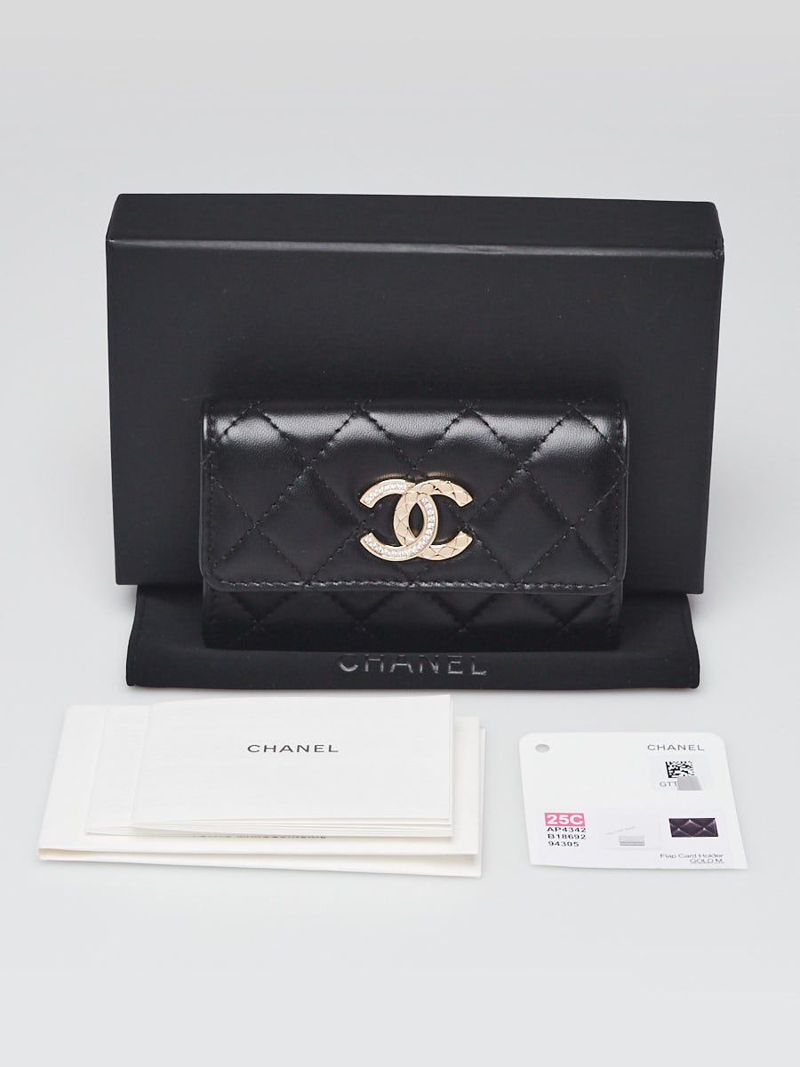 Chanel Black Quilted Lambskin Leather CC Flap Card Holder