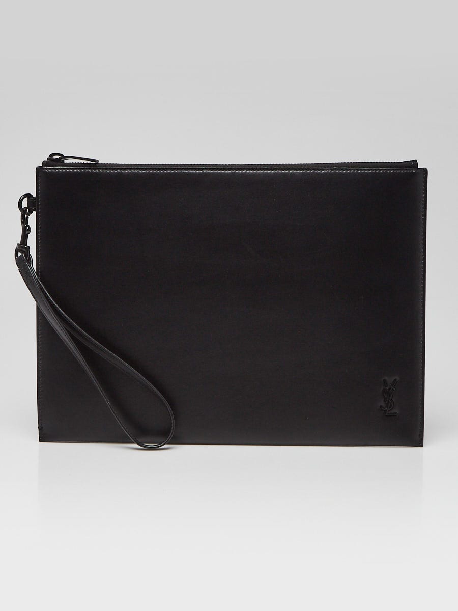 Yves Saint Laurent Black Leather Cassandre Document Holder Wristlet Bag