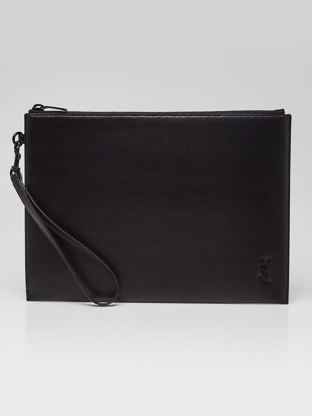 Yves Saint Laurent Black Leather Cassandre Document Holder Wristlet Bag