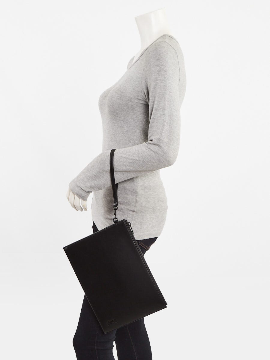 Yves Saint Laurent Black Leather Cassandre Document Holder Wristlet Bag