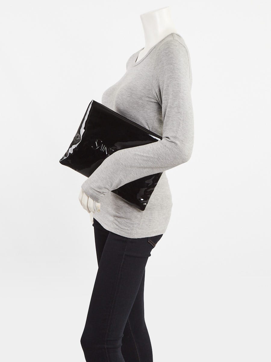 Yves Saint Laurent Black Patent Leather Puffy Pillow Pouch Bag