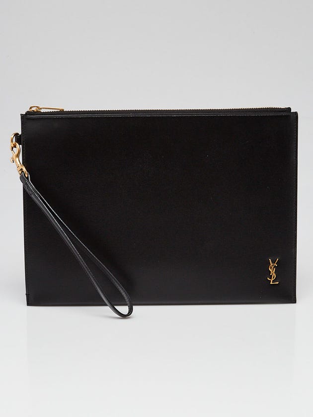 Yves Saint Laurent Black Leather Cassandre Document Holder Wristlet Bag