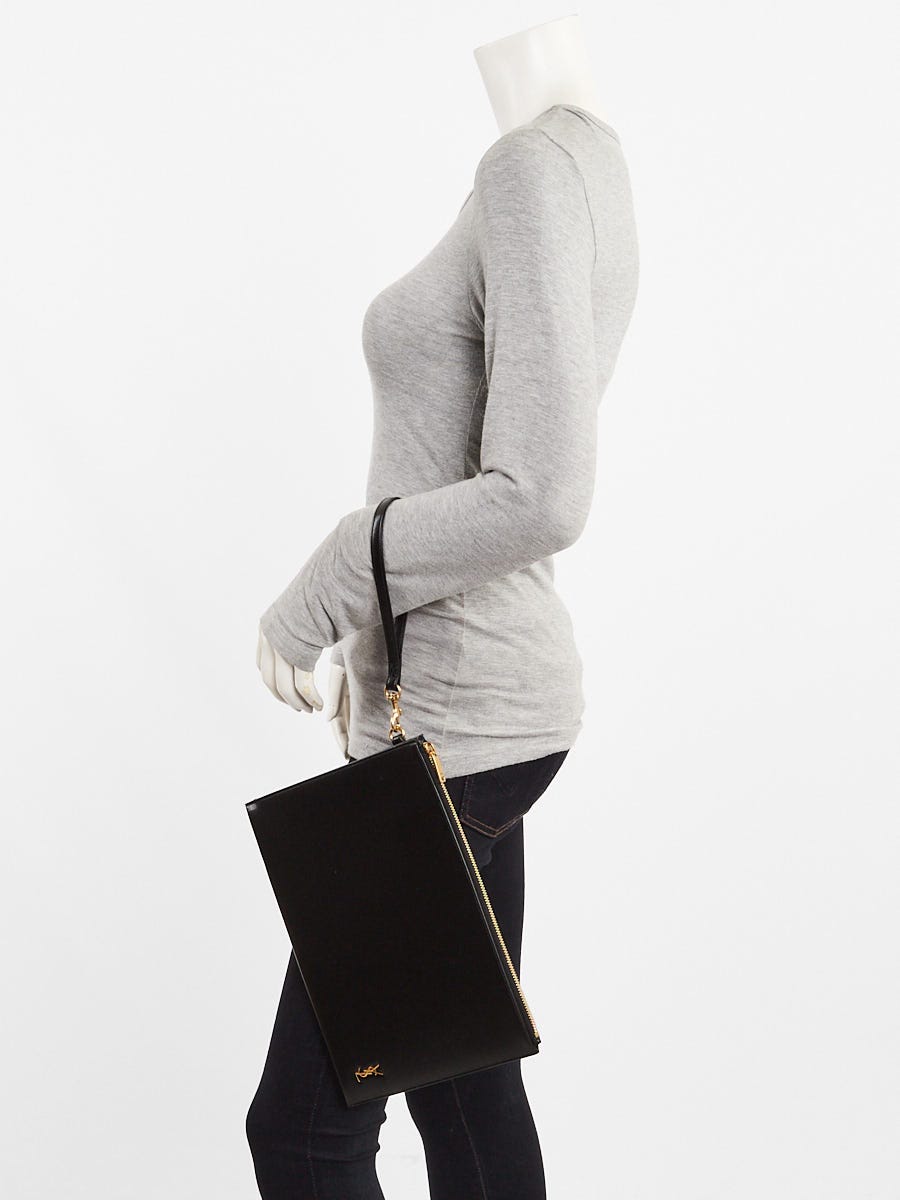 Yves Saint Laurent Black Leather Cassandre Document Holder Wristlet Bag