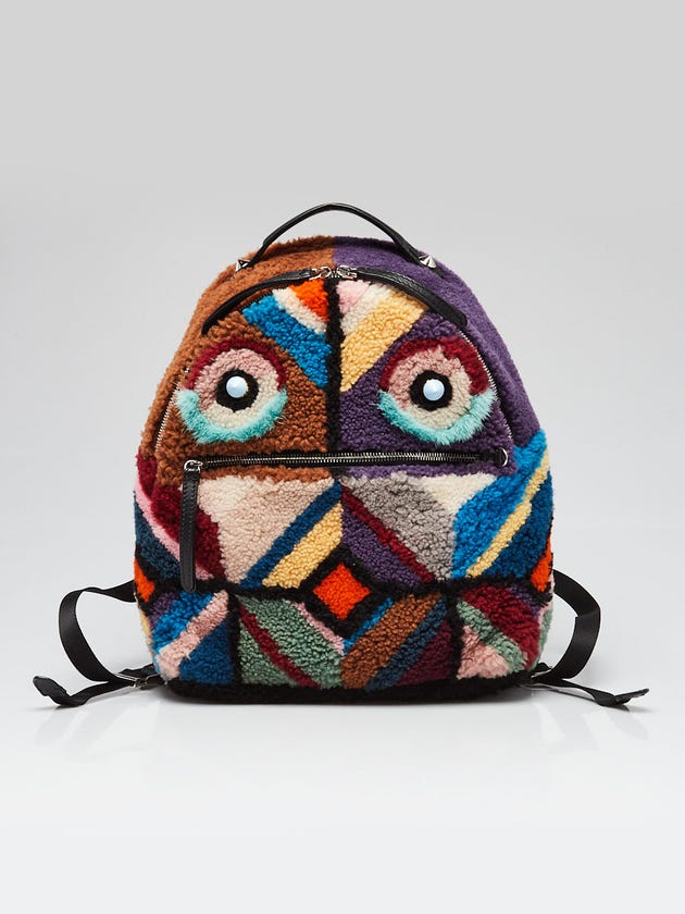 Fendi Multicolor Shearling/Leather Monster Buggies Backpack Bag - 8BZ035