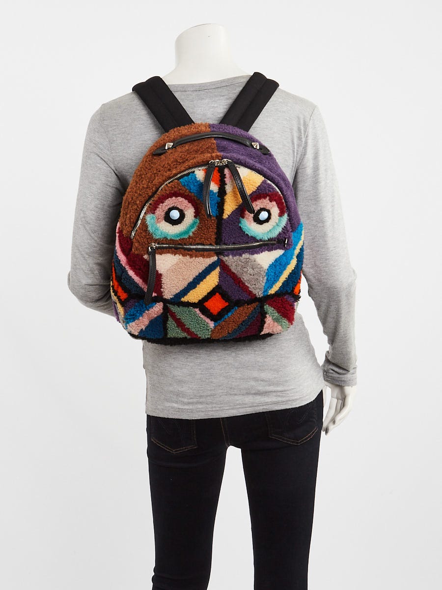 Fendi Multicolor Shearling/Leather Monster Buggies Backpack Bag - 8BZ035