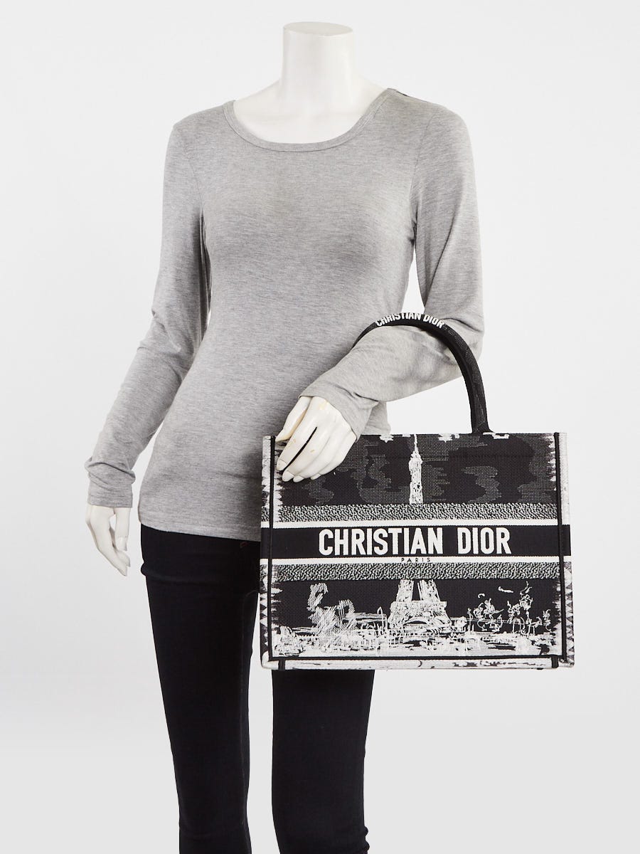 Christian Dior Black/White Paris Embroidered Canvas Medium Book Tote Bag