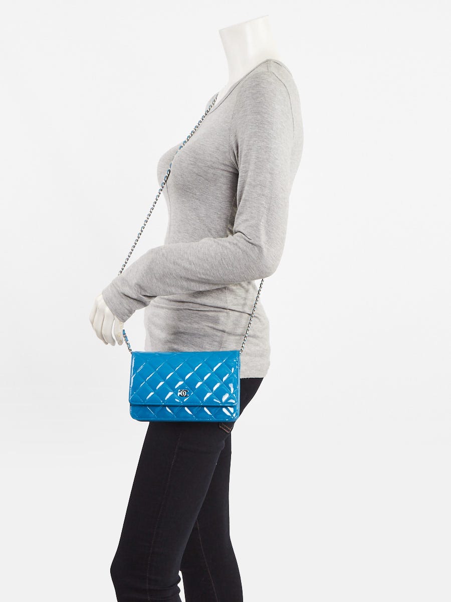 Chanel Blue Quilted Patent Leather Classic WOC Clutch Bag