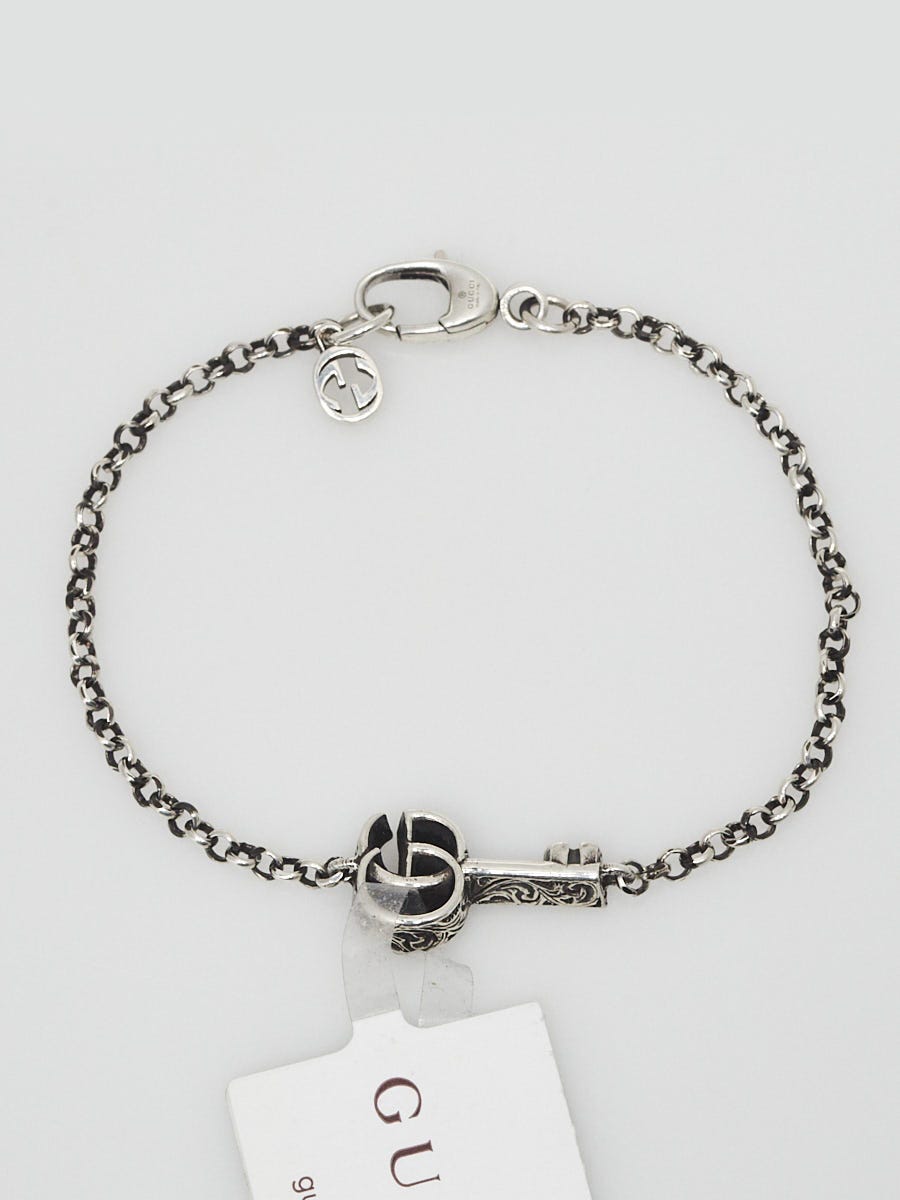 Gucci Sterling Silver GG Marmont Key Chain Bracelet Size 17