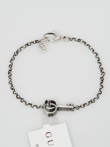Gucci Sterling Silver GG Marmont Key Chain Bracelet Size 17
