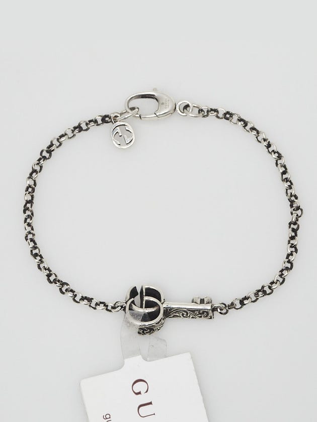 Gucci Sterling Silver GG Marmont Key Chain Bracelet Size 17