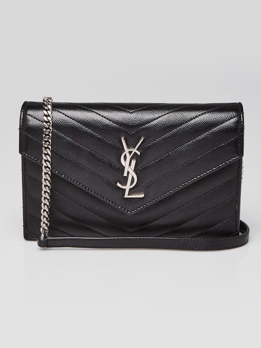 Yves Saint Laurent Black Grained Leather Envelope Small Wallet on Chain Bag