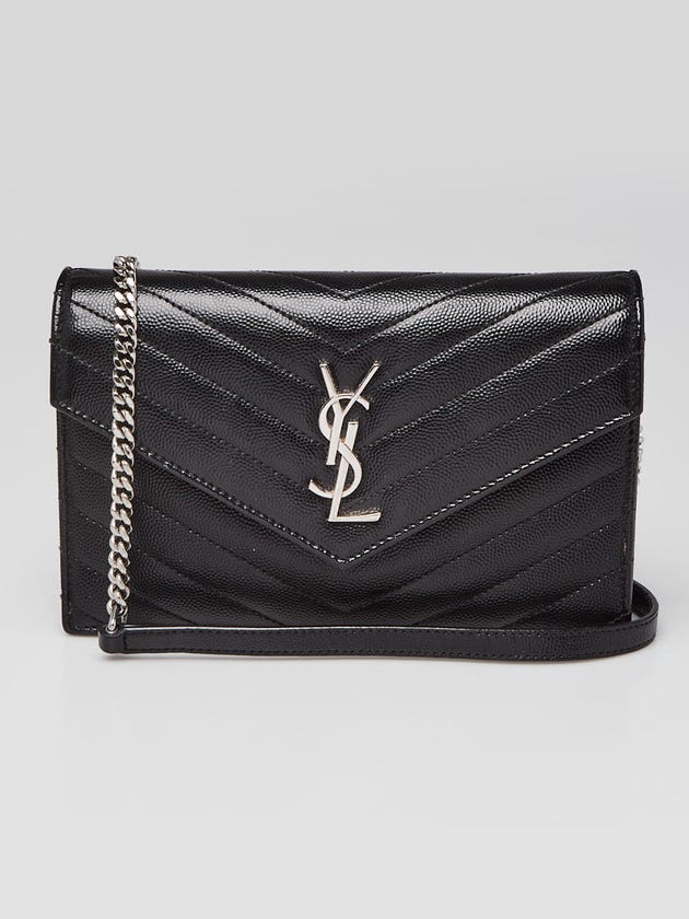 Yves Saint Laurent Black Grained Leather Envelope Small Wallet on Chain Bag
