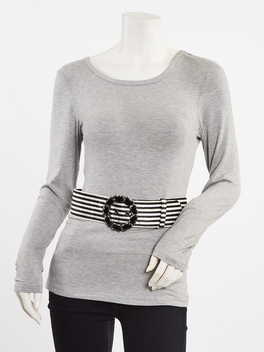 Chanel Black/White Stripe Velour Wide Chain Belt Size 75/30