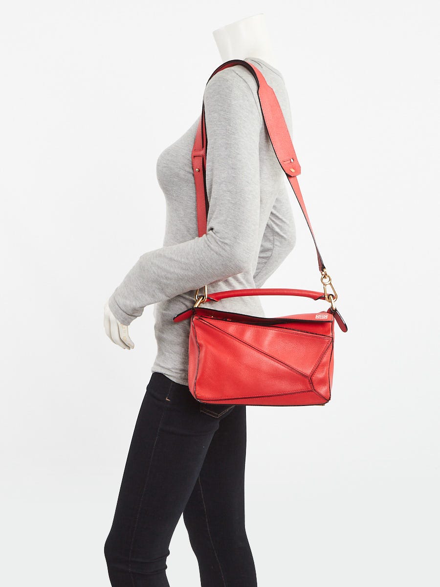 Loewe Red Calfskin Leather Small Puzzle Bag