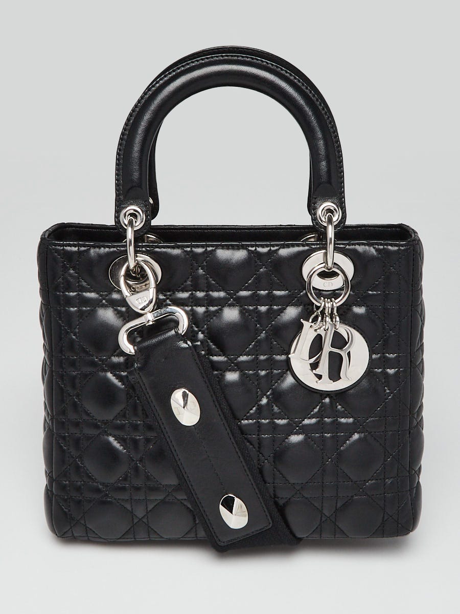 Christian Dior Black Cannage Quilted Lambskin Leather Medium Lady Dior Bag